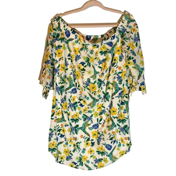 Old Navy Women's Floral Off-Shoulder Blouse Size L 100% Cotton Made In India - Picture 1 of 12